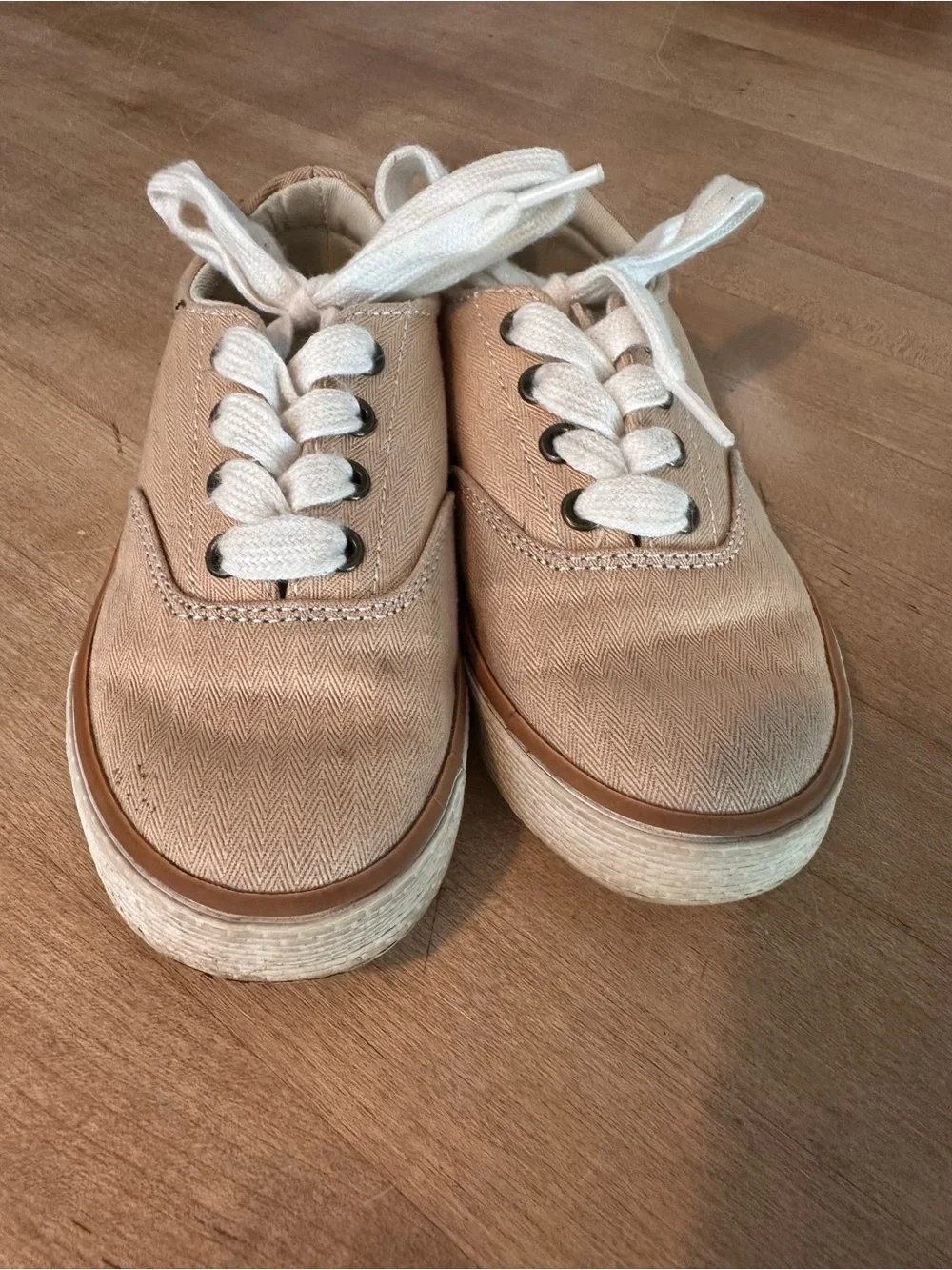 The Children's Place Beige Canvas Lace-Up Kids Sneakers with White Laces
